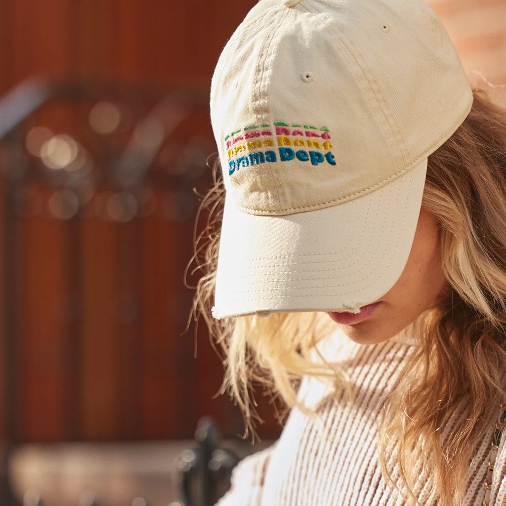 SOLD Aerie NWT Drama Dept Cream Embroidered Rainbow Baseball Hat